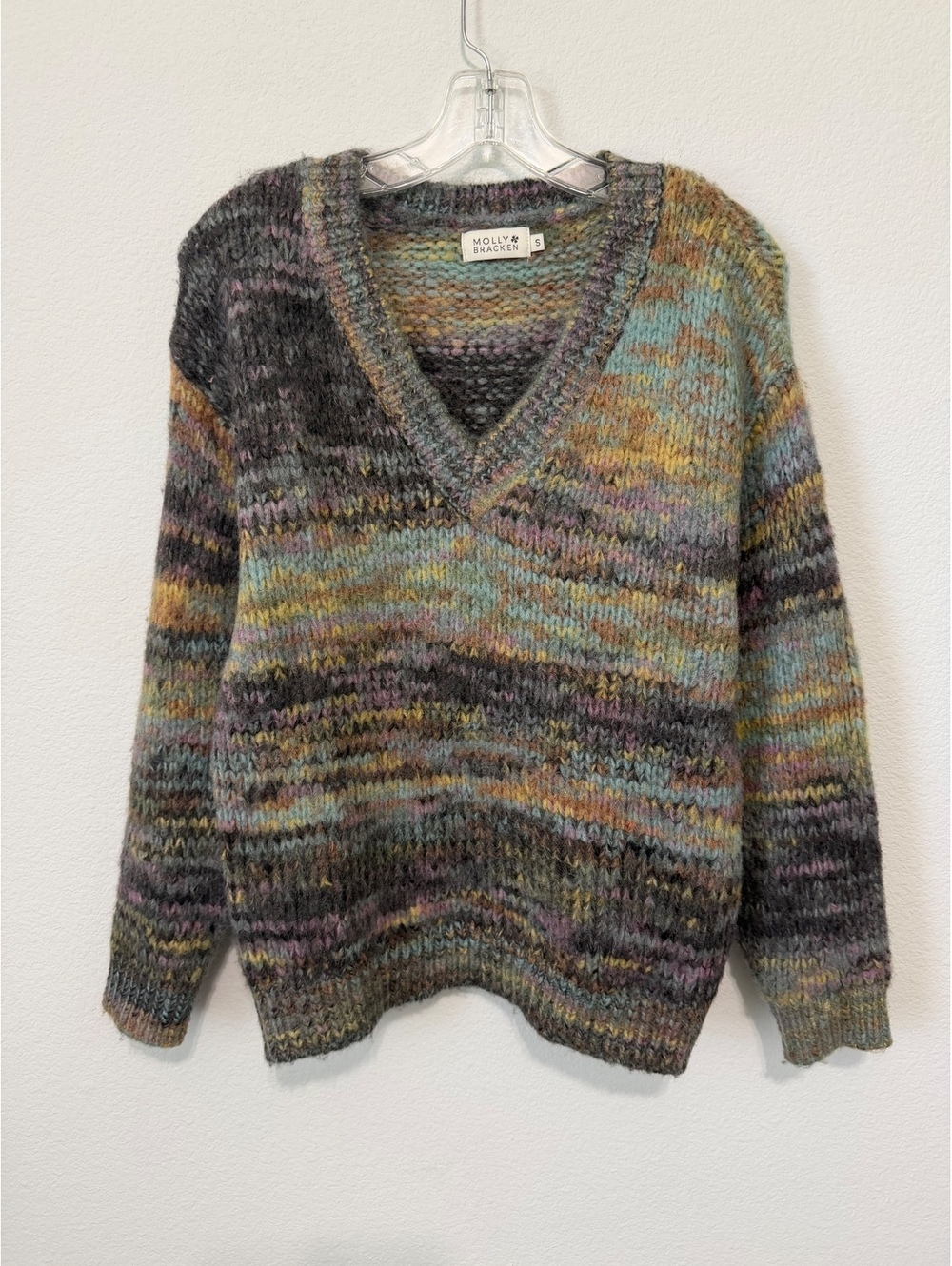 Molly Bracken Long Sleeve V-Neck Multicolor Mélange Pullover Sweater Size S